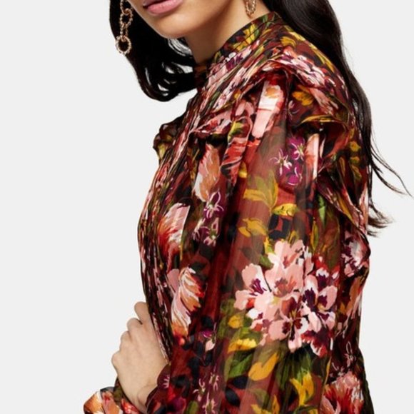 NEW TOPSHOP Fallen Floral Jacquard MIDI DRESS US4 - Picture 3 of 6